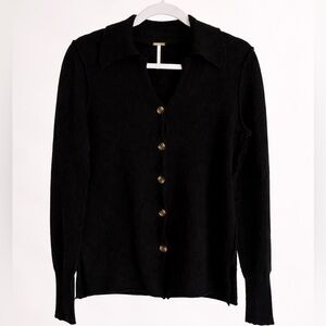Free People 100% Cashmere Black Button Front Cardigan Sweater Women’s Medium